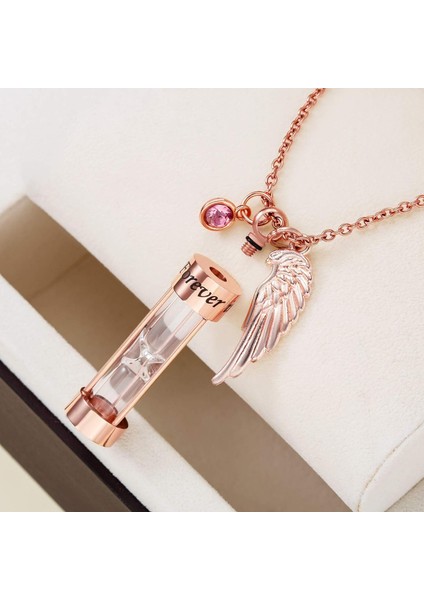 Kremasyon Urn Kolye Külleri Zamansız Kum Saati Anıt Kolye Hatıra Takı Melek Kanatlı Insan Pet Külleri (Gül Altın) (Yurt Dışından) modelleri