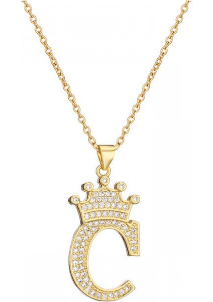 Bayan Takı Kolyeler - Ingilizce Kadın C Harfleri Taç Kolye Kolye Paslanmaz Çelik Zincir Zirkon (Yurt Dışından)