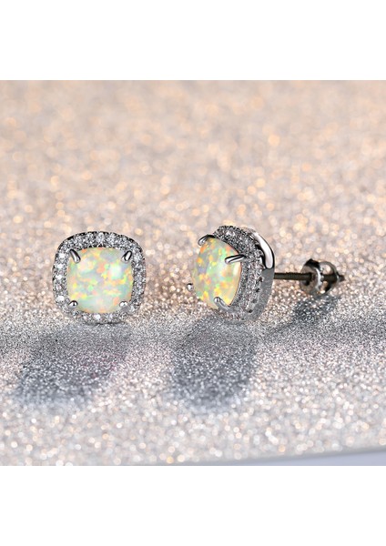 Beyaz Altın Kaplama Desenli Akuamarin Küpe (Yurt Dışından)