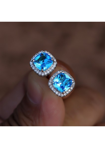 Beyaz Altın Kaplama Desenli Akuamarin Küpe (Yurt Dışından) modelleri