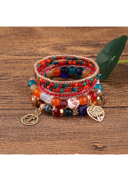 6 Takım Bohem Boncuklu Çok Katmanlı Bileklik - Istiflenebilir Boncuklu Strand Streç Bilezikler Işıltılı Kristal Karışımı, Püskül Charm Kolye Çok Katmanlı Boncuklu Bileklik (Yurt Dışından) modelleri