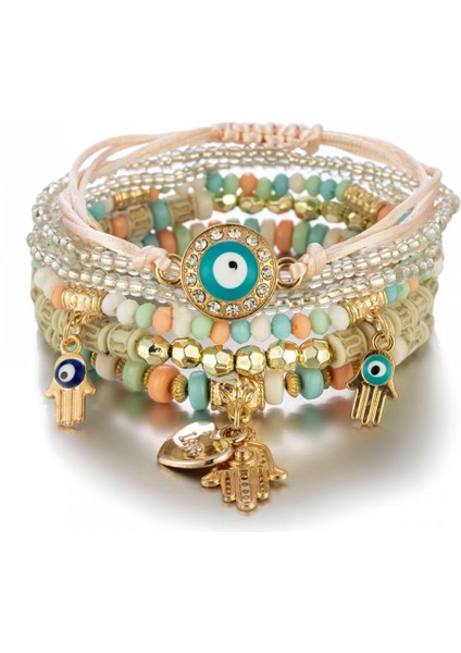 Adet Bileklik Boho Charms Streç Istiflenebilir Bilezik El Yapımı Çok Renkli Kristal Boncuklu Şanslı Koruma Bilezik Strand Bilezik (Yurt Dışından)