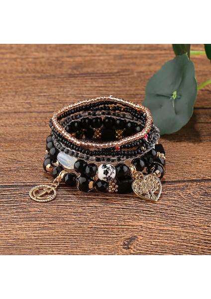 Adet Bohem Boncuklu Çok Katmanlı Bileklik - Istiflenebilir Boncuklu Strand Streç Bilezik Parlak Kristal Karışımı, Püskül Charm Kolye Çok Katmanlı Boncuklu Bilezik (Yurt Dışından)