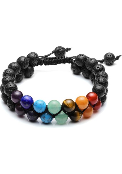 Volkanik Erimiş Kaya Çift Sıralı Bileklik Bileklik Renkli Dokuma Ayarlanabilir Çift Katmanlı Bileklik (Yurt Dışından)