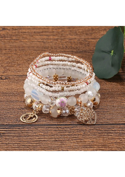 Adet Bohem Boncuklu Çok Katmanlı Bileklik - Istiflenebilir Boncuklu Strand Streç Bilezik Parlak Kristal Karışımı, Püskül Charm Kolye Çok Katmanlı Boncuklu Bilezik (Yurt Dışından)