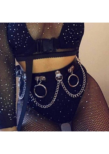 Punk Bel Zincir Kemer Deri Vücut Zincirleri Kadınlar ve Kızlar Için Rave Vücut Takı Aksesuarları (Siyah) (Yurt Dışından)