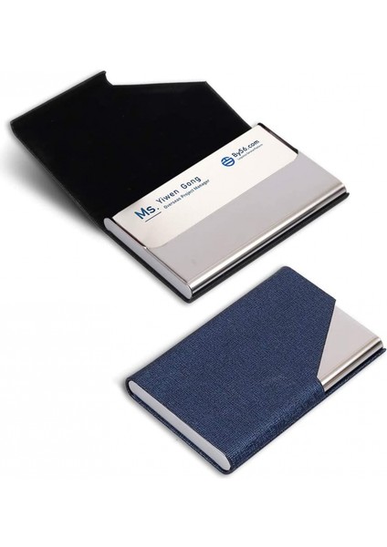 Business Card Holder, Slim Professional 2 Packs Pu Leather+Stainless Steel Business Card Case For Traveling And Business-Black And Blue (Yurt Dışından) fiyatları
