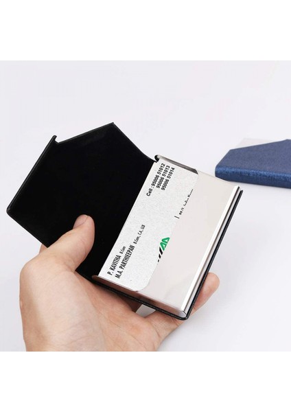 Business Card Holder, Slim Professional 2 Packs Pu Leather+Stainless Steel Business Card Case For Traveling And Business-Black And Blue (Yurt Dışından) modelleri