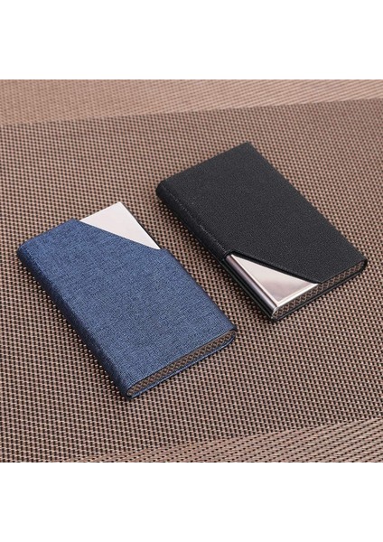 Business Card Holder, Slim Professional 2 Packs Pu Leather+Stainless Steel Business Card Case For Traveling And Business-Black And Blue (Yurt Dışından) fırsatları