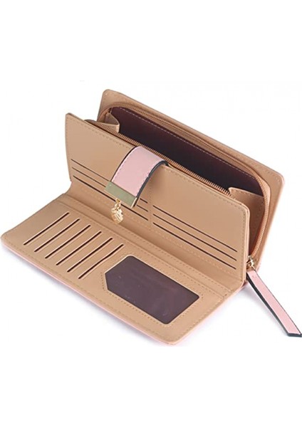 Kadın Kısa Çanta Deri Orta Cüzdan Yaprak Bifold Kart Para Tutucu Küçük Çantalar Toka Fermuar Debriyaj ---- Pembe C (Yurt Dışından)
