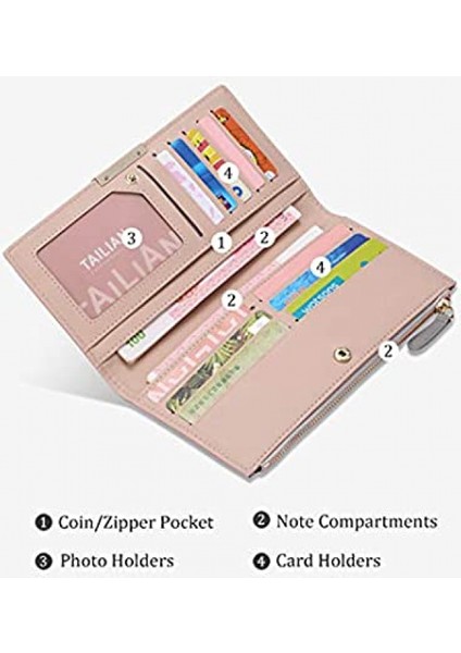Wallet Leather Rfıd Blocking Credit Card Holder Bifold Clutch Coin Zipper Travel Long Purse For Women Girls---- Mysterious Black (Yurt Dışından) fiyatları