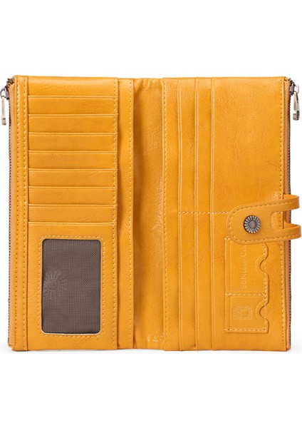Credit Card Holder Wallet Rfıd Blocking Slim Card Holder Leather Zipper Card Holder For Women (Yellow) (Yurt Dışından)