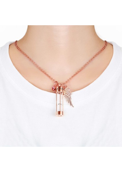 Kremasyon Urn Kolye Külleri Zamansız Kum Saati Anıt Kolye Hatıra Takı Melek Kanatlı Insan Pet Külleri (Gül Altın) (Yurt Dışından) fırsatları