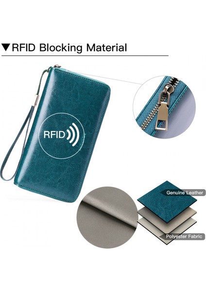 Kadın Cüzdan Rfıd Engelleme Deri Zip Cüzdan Debriyaj Bilek Kayışı Seyahat Uzun Cüzdan, Rfid Cüzdan (Açık Mavi) (Yurt Dışından)