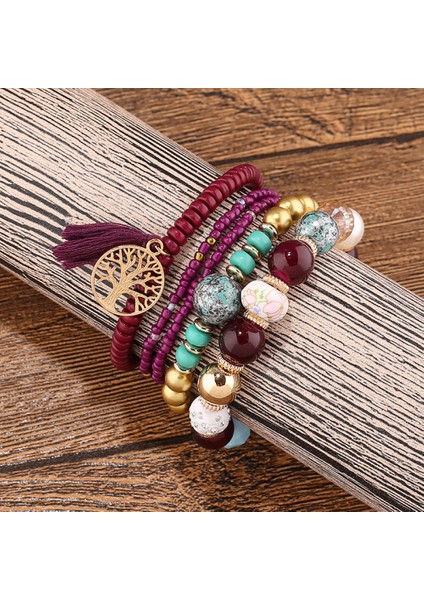 Adet Bohemian Bilezik Hayat Ağacı ile Püskül Kolye Bilezik Kadınlar Için Streç Çok Katmanlı Bilezik Seti Kadınlar Için Çok Renkli Takı (Yurt Dışından) fiyatları