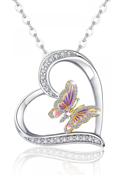 Romantik Sevgililer Yeni Yıl Hediyesi Mücevher Kolye, Kadınlar Için Kristal Kolye Kolye Takı Kadınlar Için Birthstone Kolye, Kelebek (Yurt Dışından)