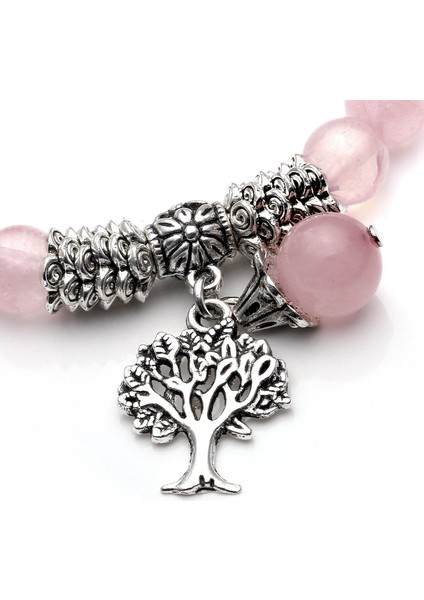 Streç Gül Kuvars Hayat Ağacı Şanslı Taş Bilezik Reiki Şifa Kristal Taş Dangle Charms Kolye Birthstone Bilezik (6.2 ") (Yurt Dışından) modelleri