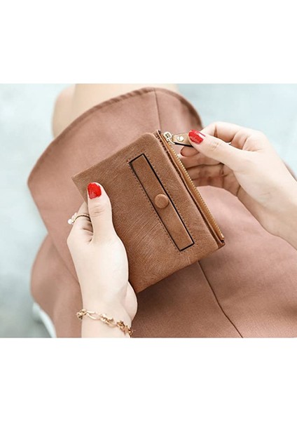 Kadın Rfid Küçük Bifold Deri Cüzdan Bayanlar Mini Fermuar Bozuk Para Cüzdanı Kimlik Kartı Cebi, Ince Kompakt Ince ---- Kahverengi B (Yurt Dışından) fiyatları