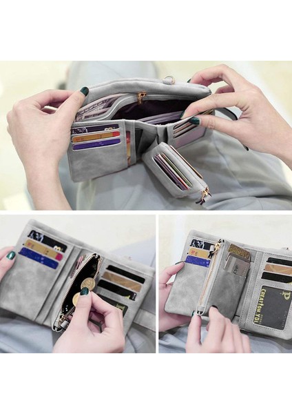 Bayan Küçük Bifold Deri Cüzdan Rfid Bayanlar Bileklik Kart Yuvaları ile Kimlik Penceresi Fermuar Bozuk Para Cüzdanı --- Gri (Yurt Dışından)