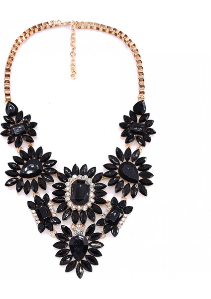 Pırlantalı Kadın Kısa Kolyeler Çiçekli Kolyeler, Kadınlar Için Moda Giyim Takı Kolyeler(Siyah) (Yurt Dışından)