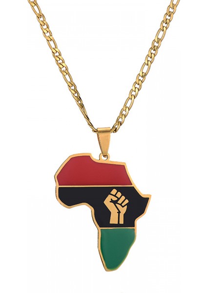 Paslanmaz Çelik Altın Kolye Takı, Afrika Haritası Yumruk Kolye, Erkekler ve Kadınlar Için Moda Aksesuarları, Aile Veya Arkadaşlar Için En Iyi Hediye (Yurt Dışından)