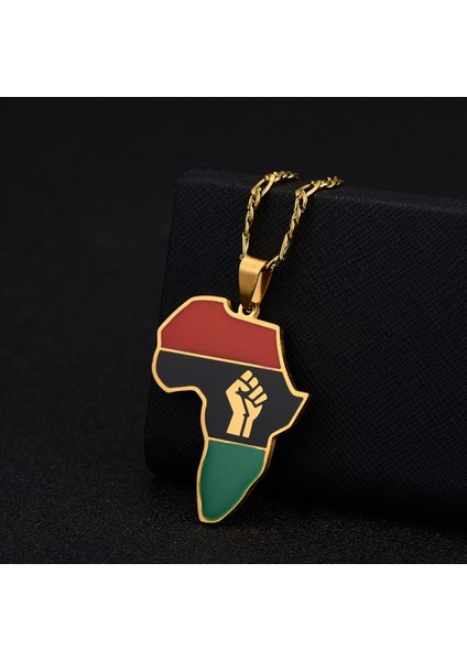 Paslanmaz Çelik Altın Kolye Takı, Afrika Haritası Yumruk Kolye, Erkekler ve Kadınlar Için Moda Aksesuarları, Aile Veya Arkadaşlar Için En Iyi Hediye (Yurt Dışından)