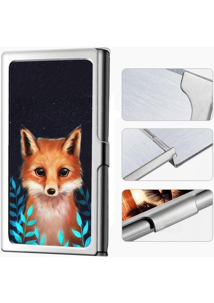 Design Sliver Business Card Holder, Metal Stainless Steel Name Wallet Credit Case For Men &amp; Women-Wolf (Fox Baby) (Yurt Dışından) modelleri