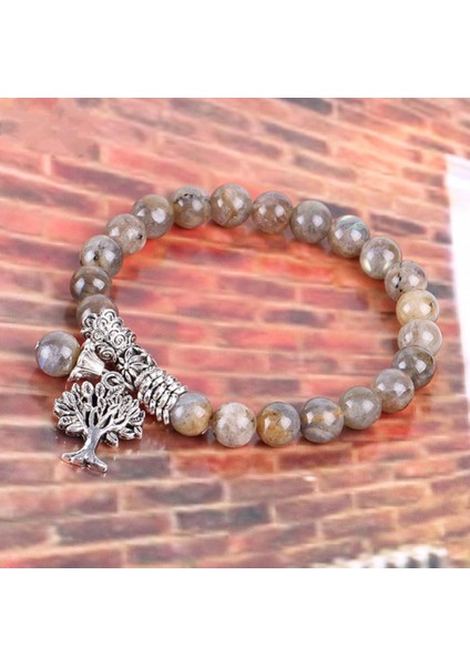 8mm Pürüzsüz Doğal Uzatılmış Taş Flaş Taş Elastik Boncuklu Bilezik Antik Gümüş Hayat Ağacı Charm Takı Bilezik (Yurt Dışından) fırsatları