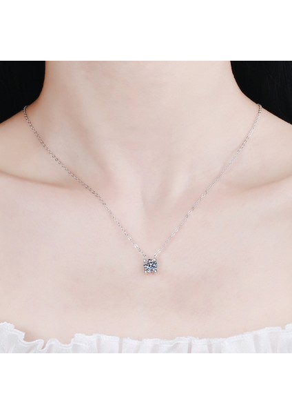 Zirkon Kolye Kolye 6.5mm 18K Beyaz Altın Kaplama Gümüş D Renk Kadınlar Için Ideal Kesim Pırlanta Kolye (Yurt Dışından) fırsatları