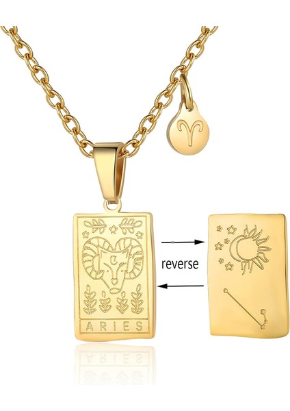 Burç Kolye Kadınlar Için Takımyıldızı Tarot Kartı Kolye Çift Taraflı Altın Paslanmaz Çelik Kolye Dostluk Takı Hediye Kızlar Için (Yurt Dışından) modelleri
