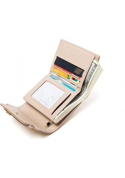 Bayan Cüzdan Rfid Küçük Bayan Cüzdan Üç Katlı Çiçek Deri Bayan Cüzdan (Bej) (Yurt Dışından)