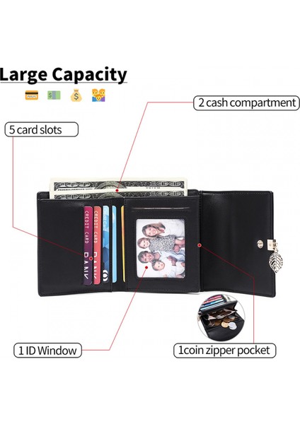 Kadın Cüzdan Deri Yaprak Kolye Kartlık Fermuarlı Cep Telefonu Clutch, A-Siyah, Orta, Rfid Cüzdan (Açık Mavi) (Yurt Dışından)