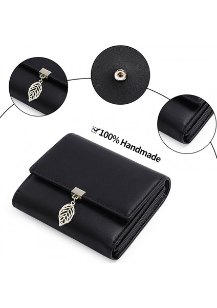 Kadın Cüzdan Deri Yaprak Kolye Kartlık Fermuarlı Cep Telefonu Clutch, A-Siyah, Orta, Rfid Cüzdan (Açık Mavi) (Yurt Dışından)