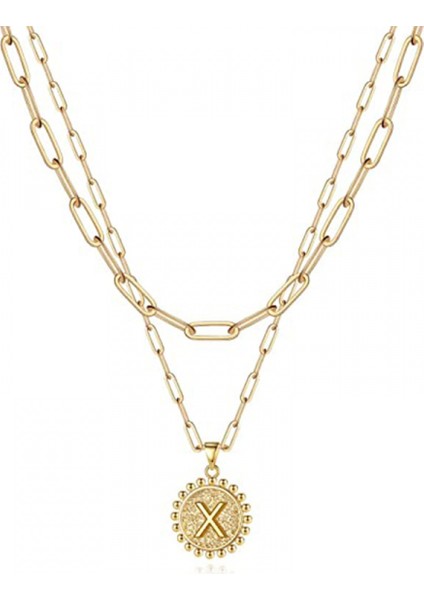 Kadın Zarif Katmanlı Harf Kolye, 14K Altın Kaplama Ataçlı Zincir Kolye (Yurt Dışından)