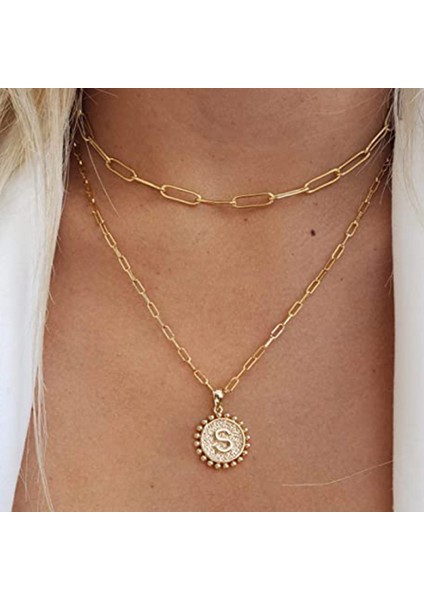 Kadın Zarif Katmanlı Harf Kolye, 14K Altın Kaplama Ataçlı Zincir Kolye (Yurt Dışından) modelleri