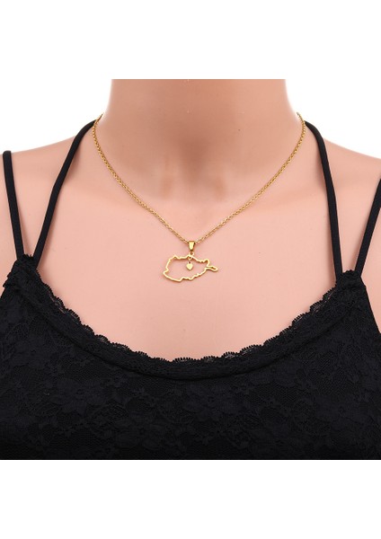Moda Paslanmaz Çelik Afganistan Haritası Kolye Kolye Unisex Takı Titanyum Çelik Kalp Harita Aksesuarı (Yurt Dışından)
