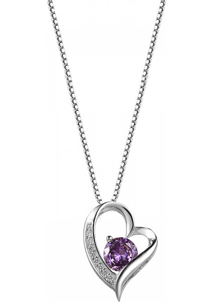 S925 Gümüş Kalp Şeklinde Zirkon Kolye Kolye Kadın (Yurt Dışından)