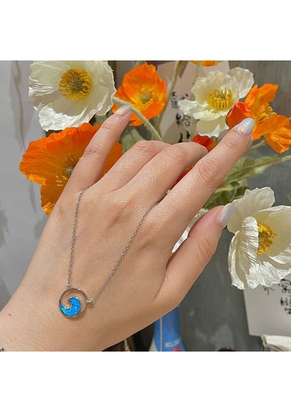 S925 Gümüş Şanslı Mavi Okyanus Dalgaları Aşk Kalp Kolye Kadın Kızı Kız Arkadaşı Için (Yurt Dışından) fiyatları