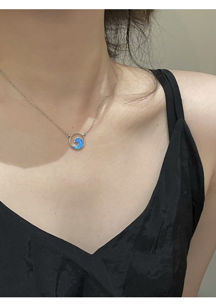 S925 Gümüş Şanslı Mavi Okyanus Dalgaları Aşk Kalp Kolye Kadın Kızı Kız Arkadaşı Için (Yurt Dışından) modelleri