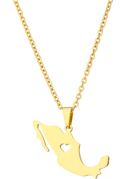 Meksika Haritası Kolye Kolye Moda Geometrik Etnik Tarzı Aşk Elemanı Paslanmaz Çelik Klavikula Zinciri Kadın Takı (Yurt Dışından)