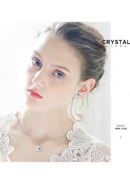 Romantik Sevgililer Günü Hediyesi Mücevher Kolye Saplama Küpe Seti, Kristal Kolye Kolye Saplama Küpe Kadın Birthstone Kolye, Mavi Gezegen (Yurt Dışından)