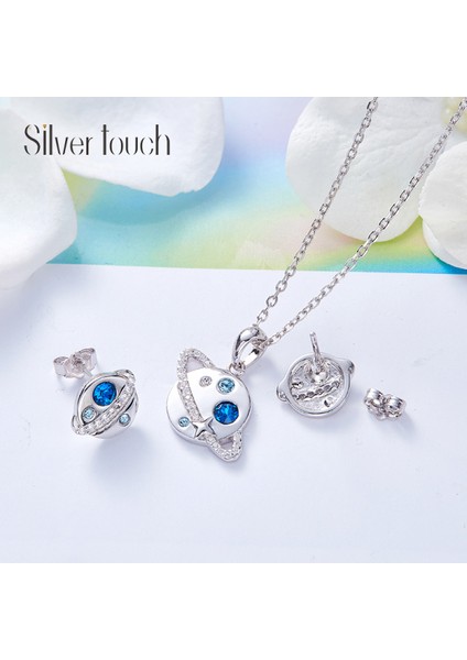 Romantik Sevgililer Günü Hediyesi Mücevher Kolye Saplama Küpe Seti, Kristal Kolye Kolye Saplama Küpe Kadın Birthstone Kolye, Mavi Gezegen (Yurt Dışından)
