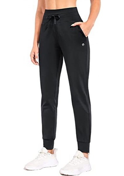 Kadın Polar Astarlı Pantolon Suya Dayanıklı Eşofman Altı Yüksek Belli Termal Joggers Kış Koşu Yürüyüş Cepler, Siyah, Küçük (Yurt Dışından)