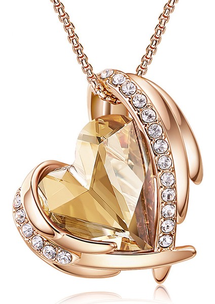 Kadınlar Için Aşk Kalp Kolye Kolye Gümüş Ton Gül Altın Ton Kristaller Birthstone Anneler Günü Sevgililer Günü Takı Hediyeler Kadınlar Için, Gül Altın Sarı (Yurt Dışından)