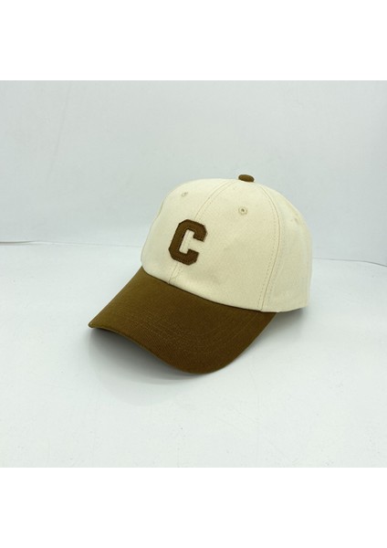Şapka Kadın Ilkbahar ve Sonbahar Nakış Mektubu C Renk Blok Ağız Basit Beyzbol Şapkası Erkekler (Beyaz ve Kahverengi) (Yurt Dışından)