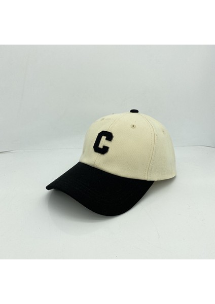 Şapka Kadın Ilkbahar ve Sonbahar Nakış Mektubu C Renk Blok Ağız Basit Beyzbol Şapkası Erkekler (Beyaz ve Kahverengi) (Yurt Dışından) fırsatları