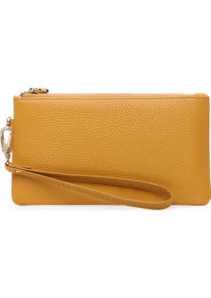 Women's Wallet Rfıd Blocking Leather Zip Wallet Clutch Wrist Strap Travel Long Wallet, Rfid Wallet (Yellow) (Yurt Dışından)