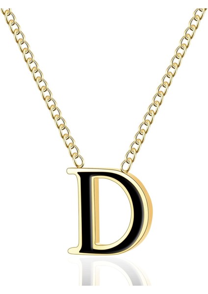 18 Ayar Altın Kaplama Harfli Kolye, Paslanmaz Çelik Ilk A'dan Z'ye Harfli Kadın Kızlar Için Kolyeler, Siyah/altın, Zincir Kolye (Yurt Dışından)