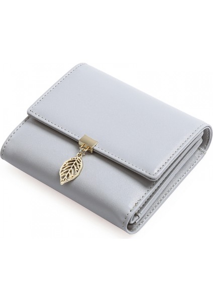 Kadın Cüzdan Deri Yaprak Kolye Kartlık Fermuarlı Cep Telefonu Clutch, A-Siyah, Orta, Rfid Cüzdan (Açık Gri) (Yurt Dışından)