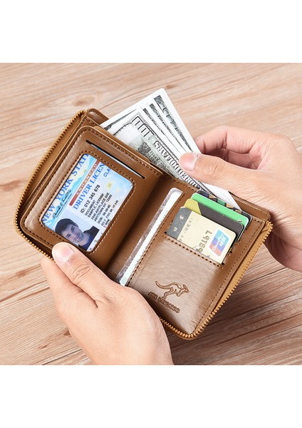 Cüzdanlar Erkek Deri Rfıd Engellemeli Ince Cüzdan, 10 Kredi Kartı, 2 Banknot Bölmesi, Kimlik Penceresi ve Para Cebi Minimalist Cüzdan-Açık Kahve (Yurt Dışından)
